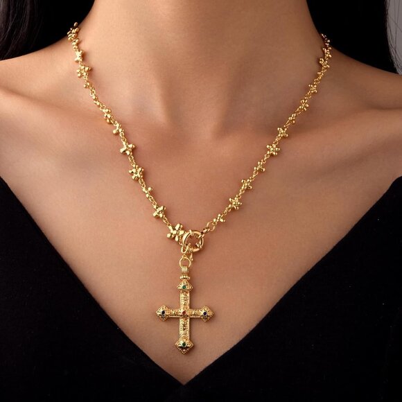 Trendy Adjustable Gold Cross Necklace with Zirconia - Perfect for Every Style - Picture 2 of 7